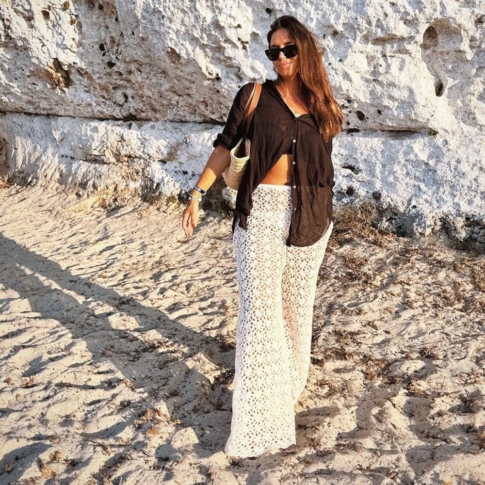 Zara Crochet Wide Leg Flared‎ Pants NWOT Small - Picture 4 of 9